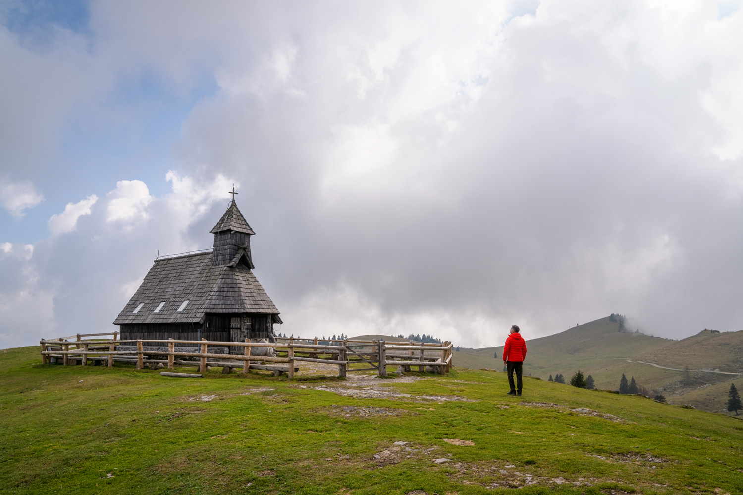 Traditional wooden herdsmen huts on the Velika Planina plateau in autumn, Slovenia